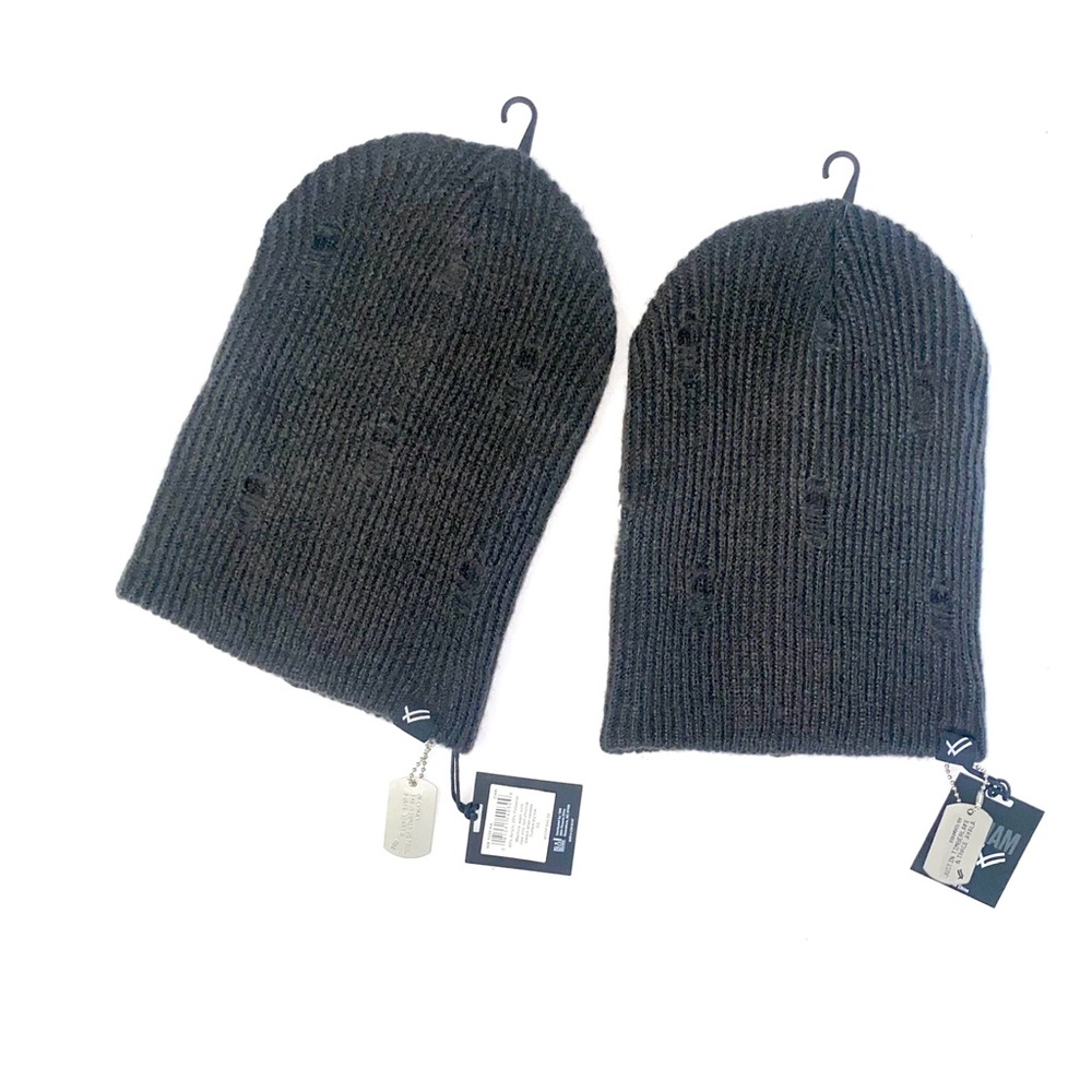 William Rast Justin Timberlake Charcoal Distressed Beanie Hat One Size - 2 Count